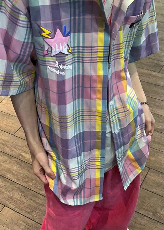 Peter Pan Collar Plaid Pockets Cotton Shirt Summer