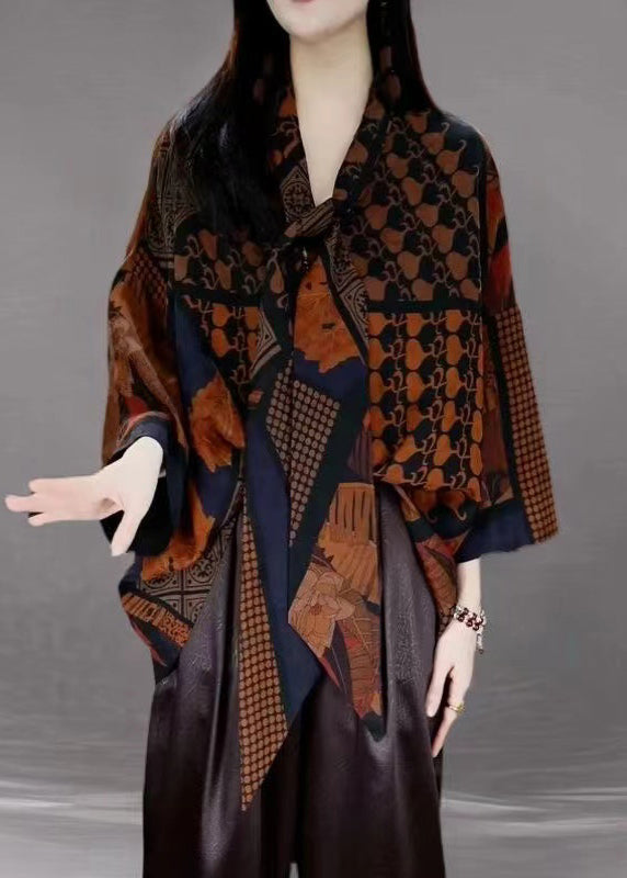 Photo Color Asymmetrical Print Cotton Shirt Spring