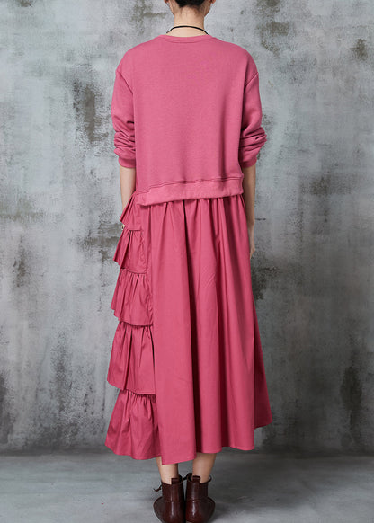 Pink Asymmetrical Patchwork Cotton Holiday Dress Spring