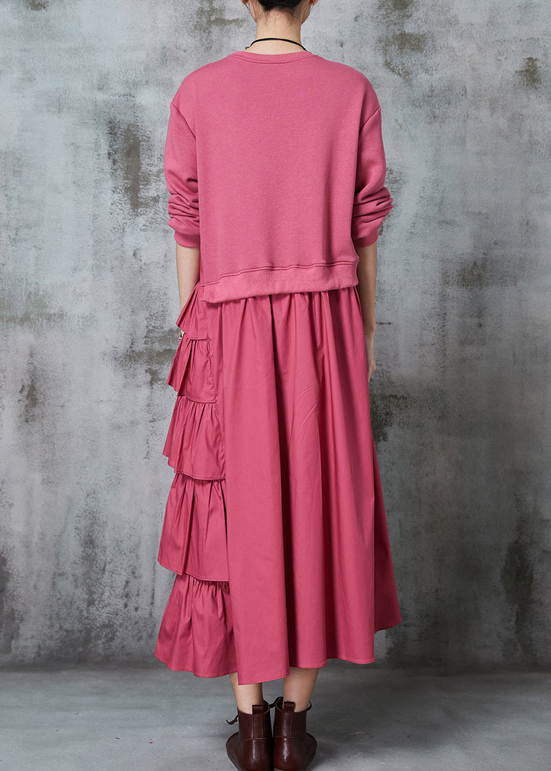 Pink Asymmetrical Patchwork Cotton Holiday Dress Spring