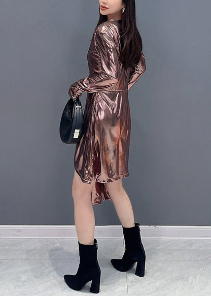 Pink Asymmetrical Wrinkled Cotton Dress Long Sleeve