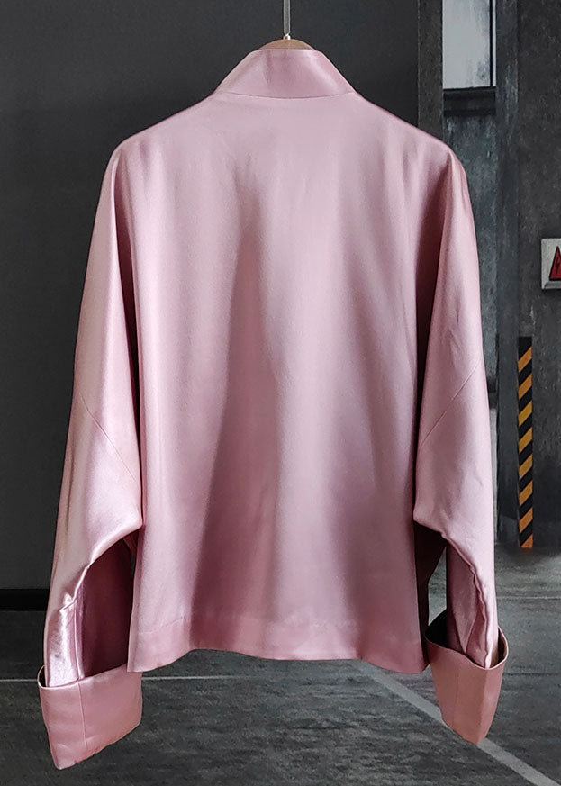 Pink Print Chinese Button Patchwork Silk Coat Spring