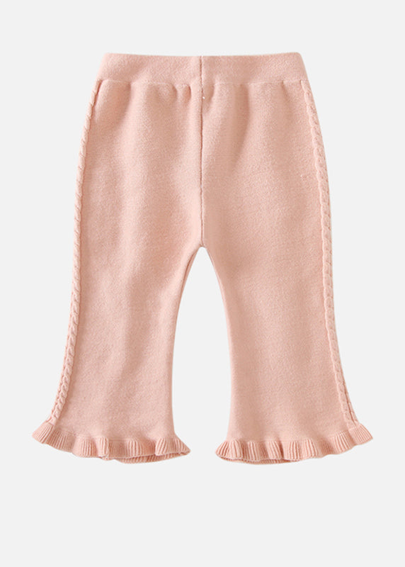 Pink Fuzzy Fur Fluffy Patchwork Cotton Knit Kids Sweaters and Pants Two Pieces Set Winter