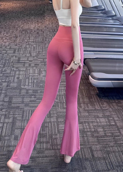 Pink High Waist Tummy Control Nylon Flare Yoga Pants