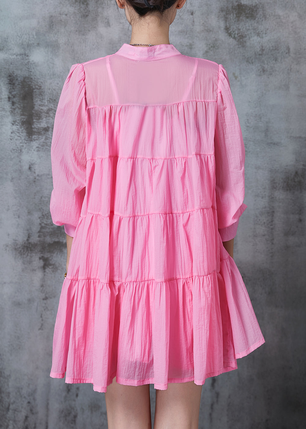 Pink Oversized Patchwork Cotton Shirt Dress Spring