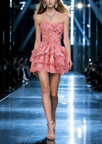 Pink Patchwork Tulle Mid Dresses Summer