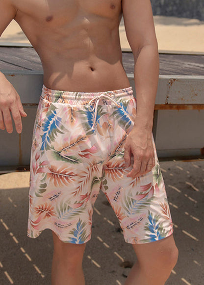 Pink Print Cotton Shorts Elastic Waist Summer