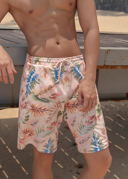 Pink Print Cotton Shorts Elastic Waist Summer