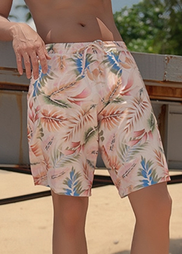 Pink Print Cotton Shorts Elastic Waist Summer