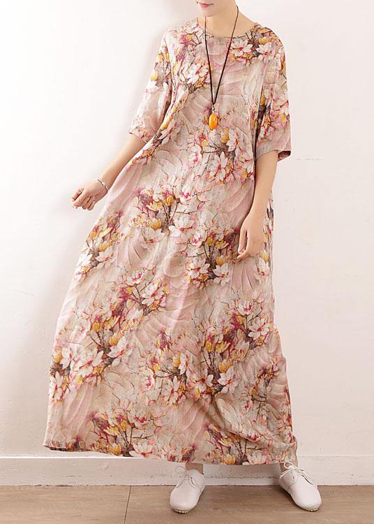 Pink Print Oriental Summer Maxi Dress