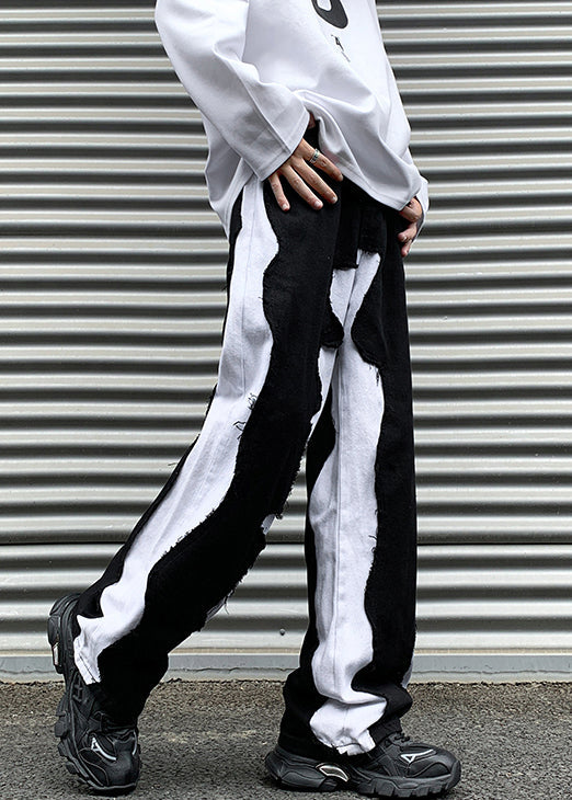 Pink Rough Edge Patchwork Denim Pants Fall
