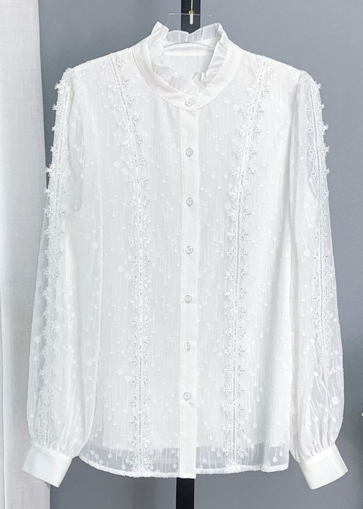 Pink Ruffled Button Lace Shirt Long Sleeve
