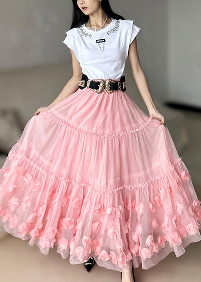 Pink Ruffled Tulle Skirts Spring