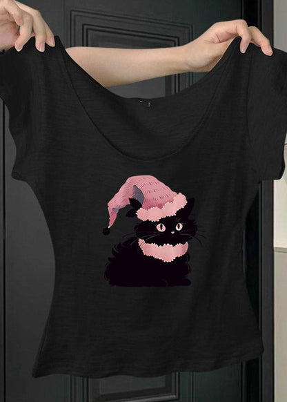 Pink U Neck Animal Print T Shirt Short Sleeve