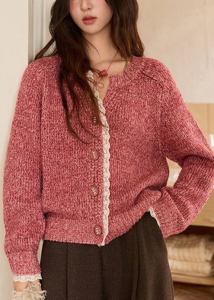 Pink V Neck Patchwork Cozy Cotton Knit Sweaters Spring