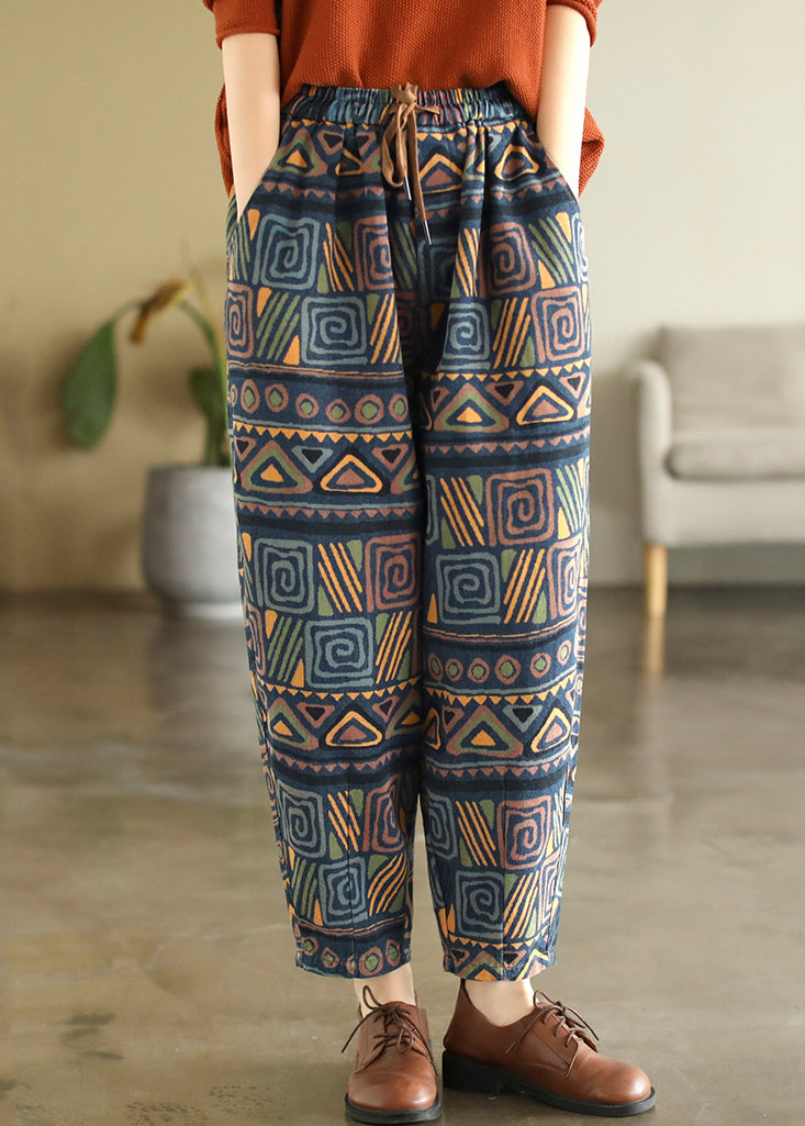 Plaid Pockets Elastic Waist Crop Pants Summer