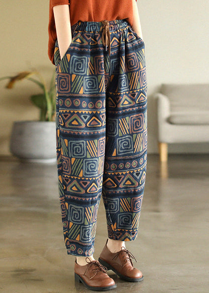 Plaid Pockets Elastic Waist Crop Pants Summer