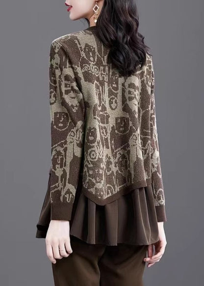 Print Fake Two Pieces Cotton Knit Sweater Winter