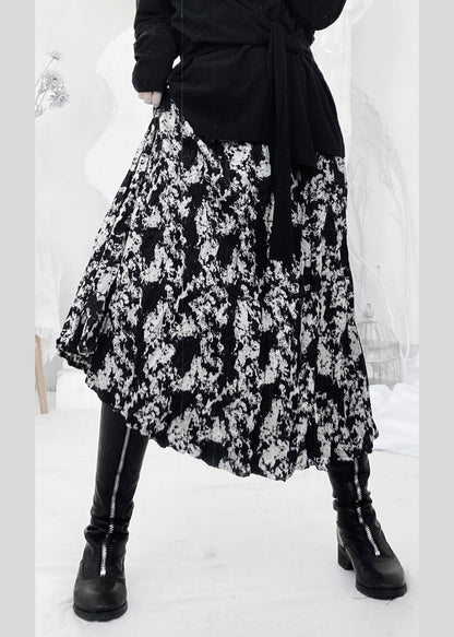 Print Wrinkled Elastic Waist a Line Skirt