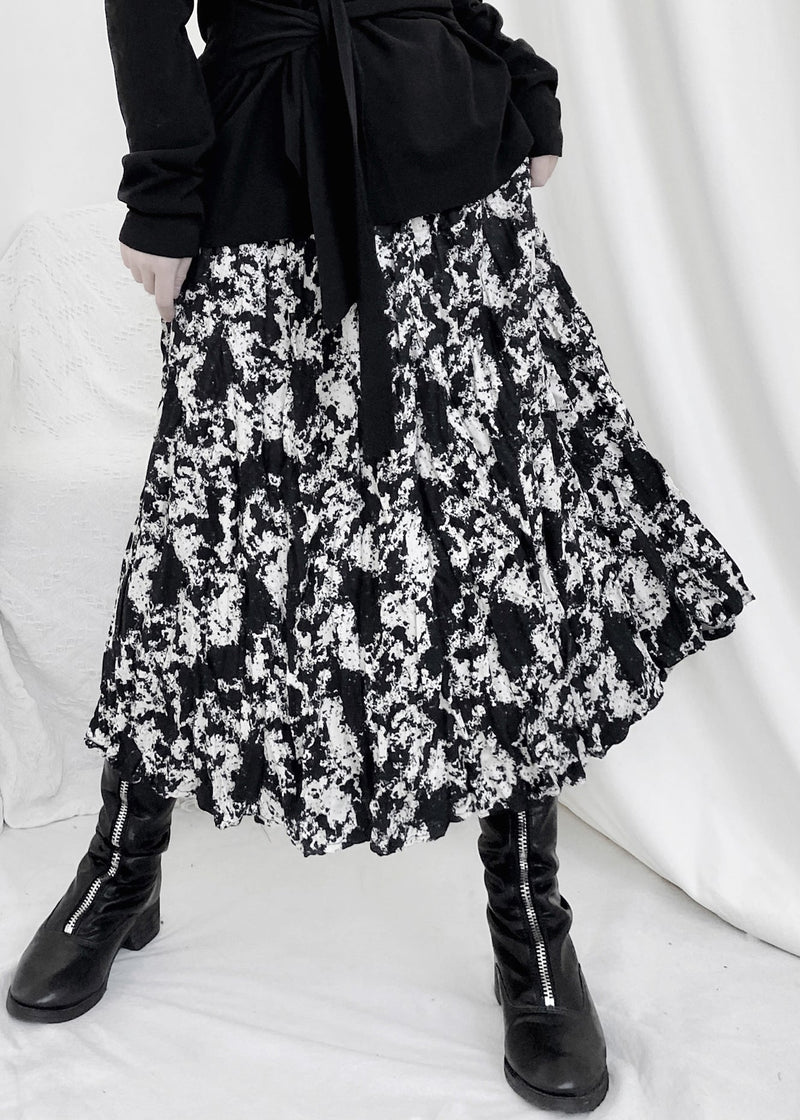 Print Wrinkled Elastic Waist a Line Skirt