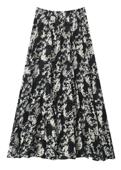 Print Wrinkled Elastic Waist a Line Skirt