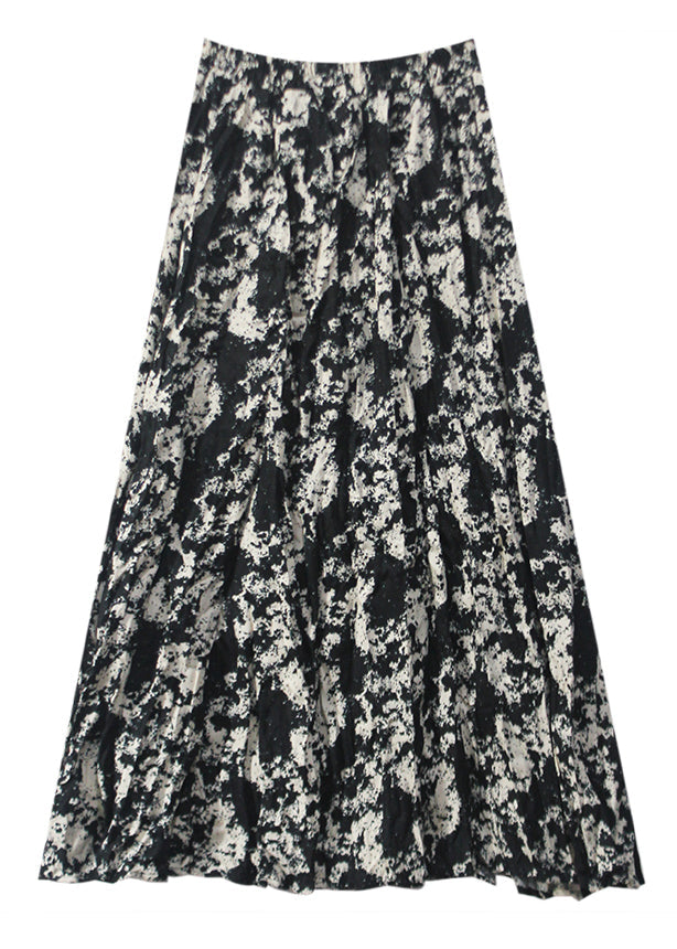 Print Wrinkled Elastic Waist a Line Skirt