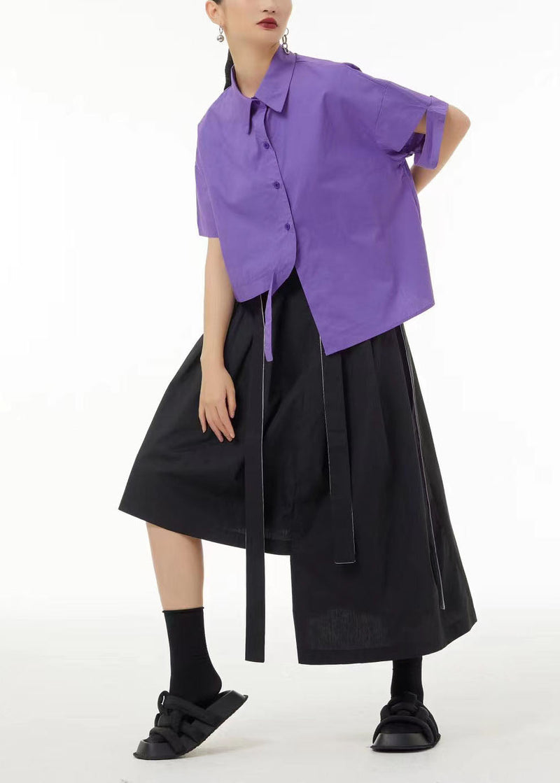 Purple Asymmetrical Design Cotton Blouse Top Summer