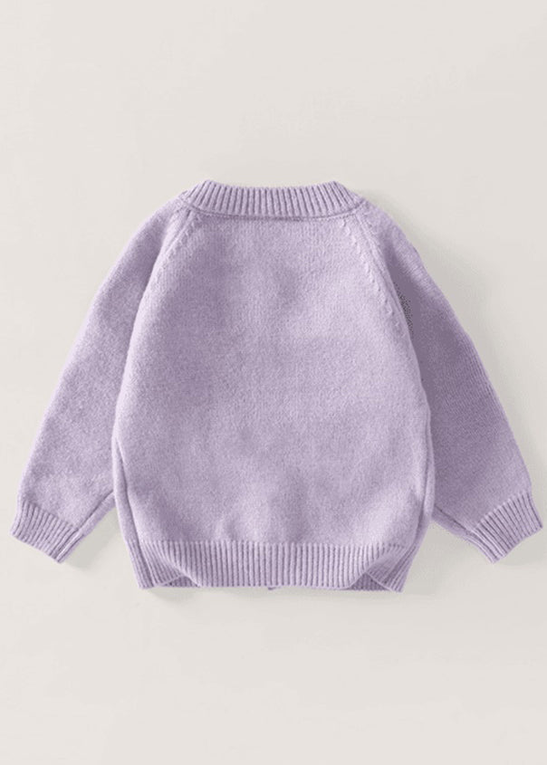 Purple Embroideried Button Cotton Knit Cardigan Spring