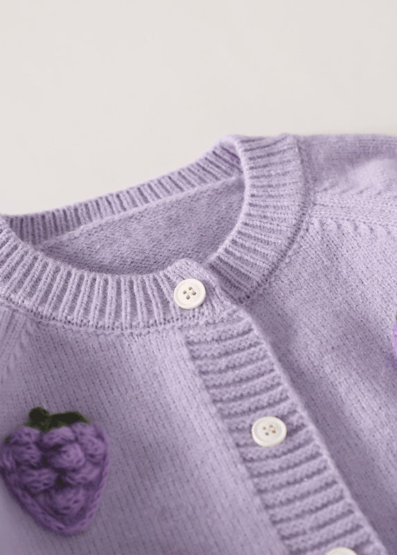 Purple Embroideried Button Cotton Knit Cardigan Spring