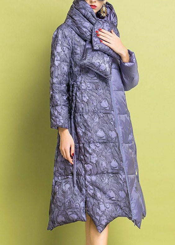 Purple Embroideried Asymmetrical Design Fine Cotton Filled Parkas Winter