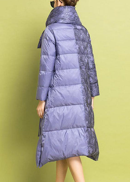 Purple Embroideried Asymmetrical Design Fine Cotton Filled Parkas Winter