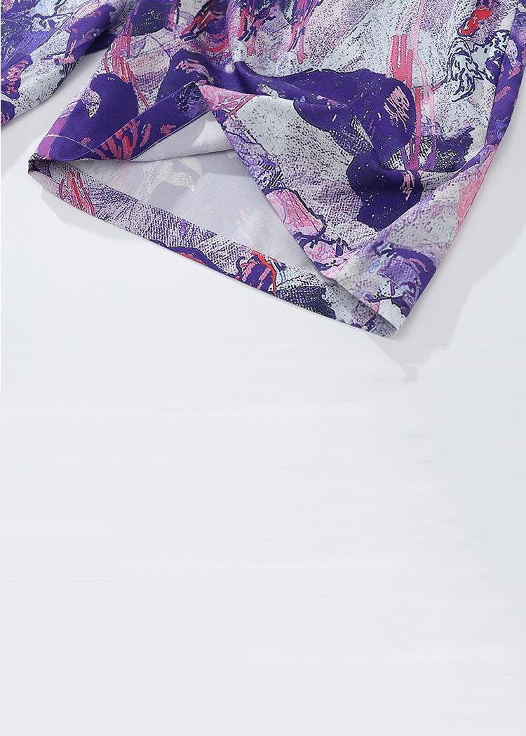 Purple Lace Up Elastic Waist Cotton Summer Shorts