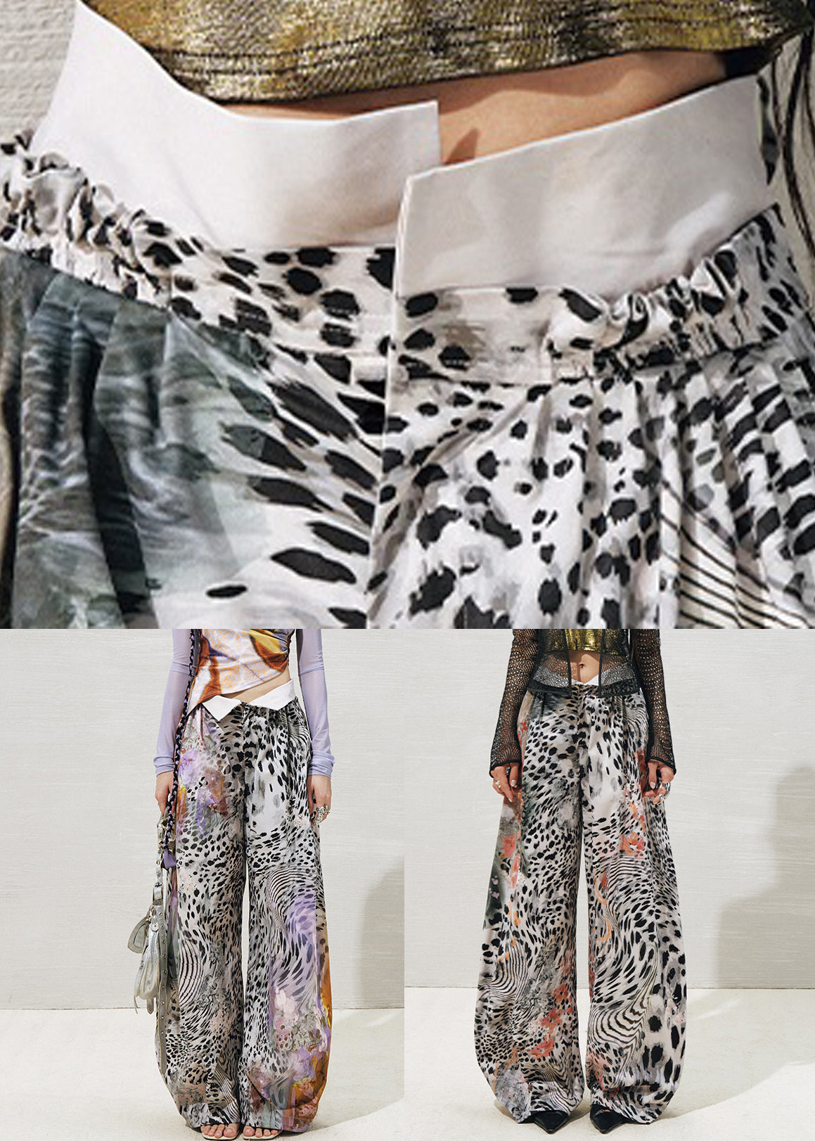 Purple Leopard High Waist Cotton Wide Leg Pants Summer