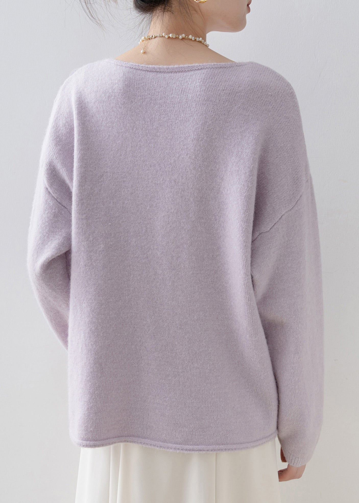 Purple O Neck Sequins Zircon Knit Top Spring