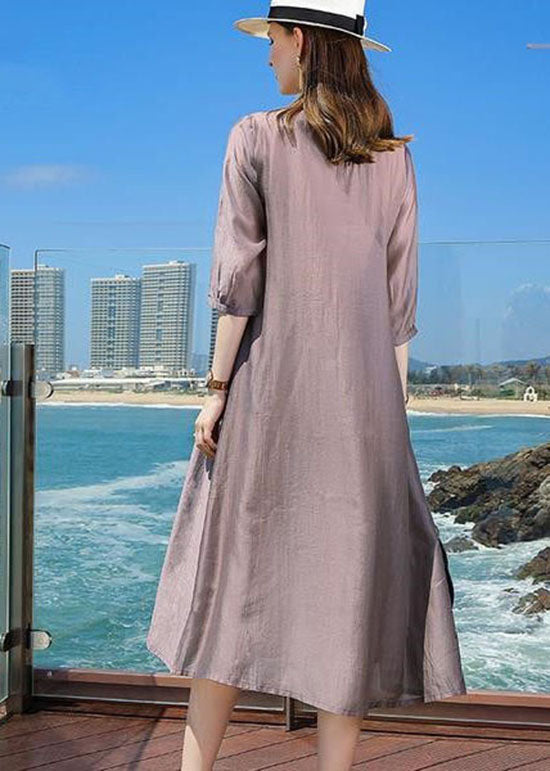 Purple O Neck Patchwork Silk Holiday Dresses Summer
