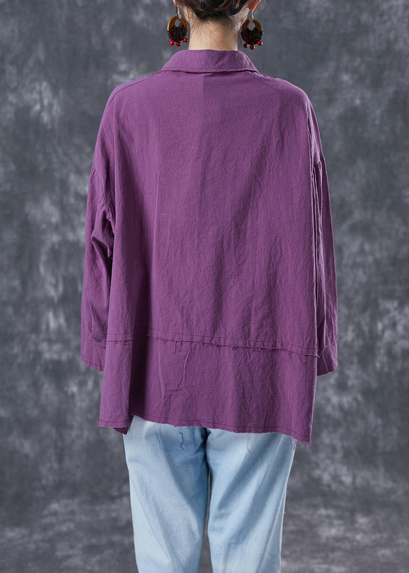 Purple Oversized Patchwork Linen Blouses Summer