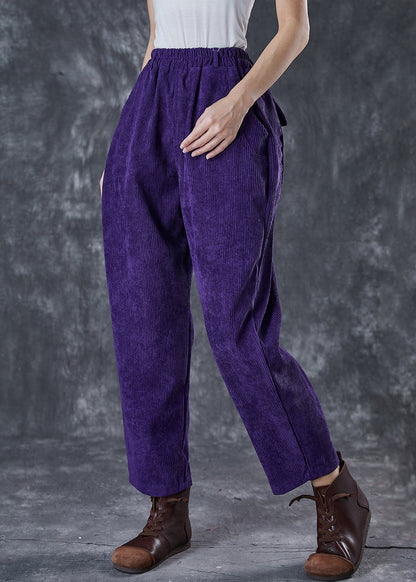 Purple Oversized Pockets Corduroy Harem Pants Spring