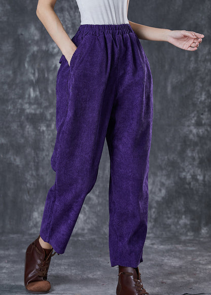 Purple Oversized Pockets Corduroy Harem Pants Spring