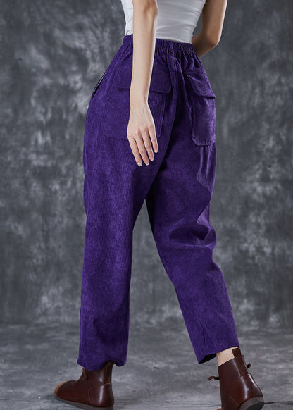 Purple Oversized Pockets Corduroy Harem Pants Spring