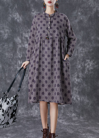 Purple Oversized Print Cotton Vacation Dresses Fall