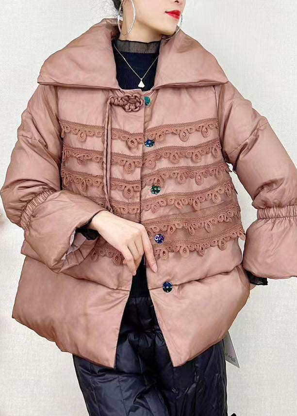 Purple Peter Pan Collar Button Patchwork Duck Down Coat Winter