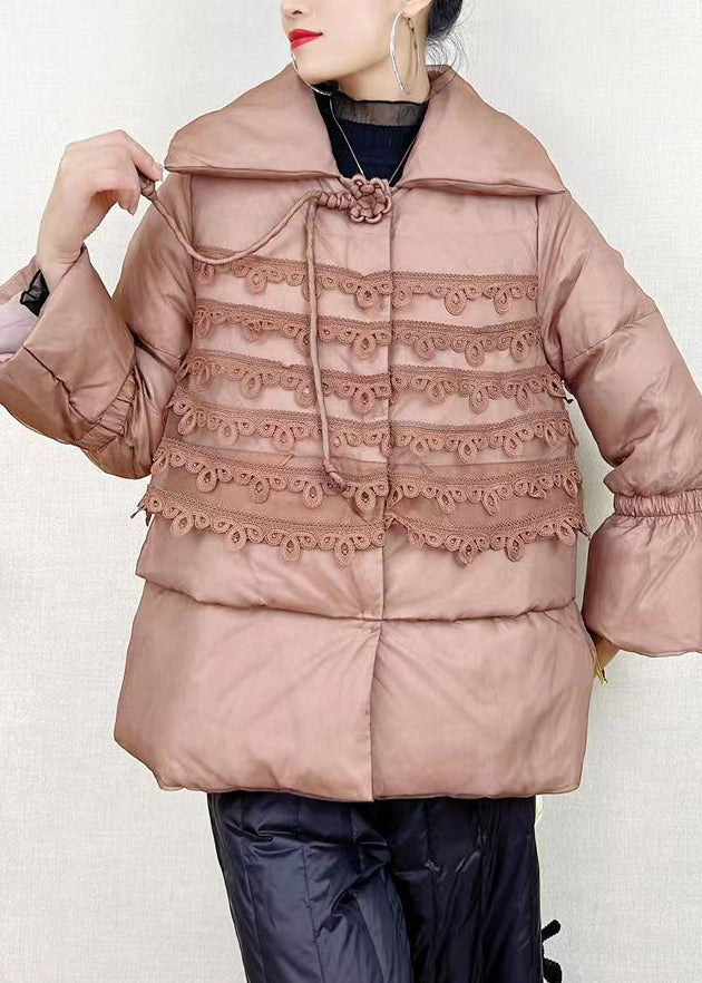Purple Peter Pan Collar Button Patchwork Duck Down Coat Winter