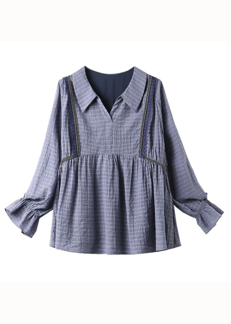 Purple Peter Pan Collar Lace Patchwork Cotton Shirts Long Sleeve