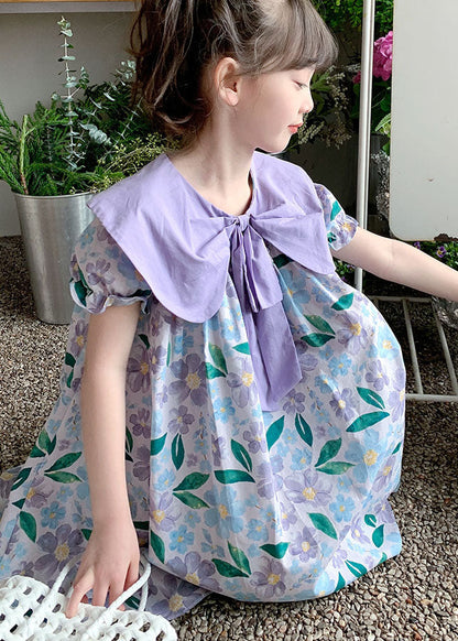 Purple Print Wrinkled Patchwork Cotton Baby Dress Summer