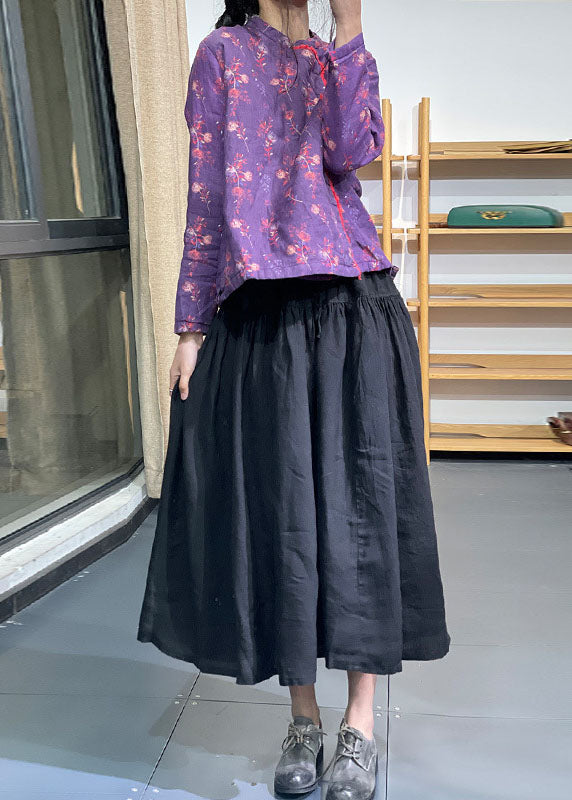 Purple Stand Collar Print Fine Cotton Filled Coats Winter