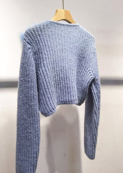 Purple V Neck Patchwork Cotton Knit Sweater Spring