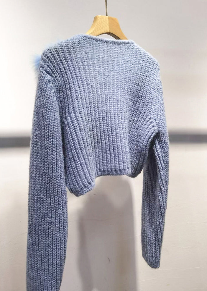 Purple V Neck Patchwork Cotton Knit Sweater Spring