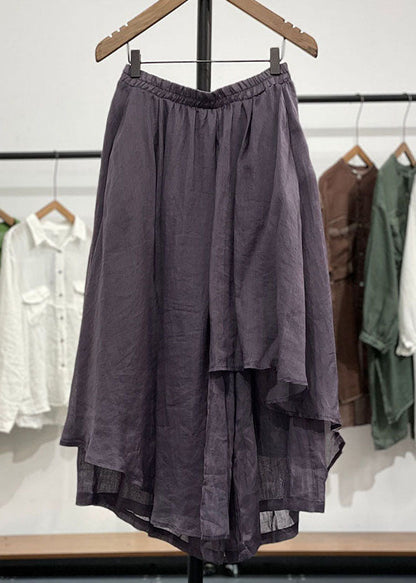 Purple Wrinkled Asymmetrical Patchwork Linen Pants Skirts Summer