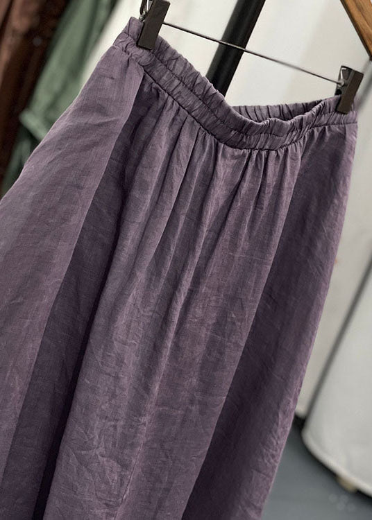 Purple Wrinkled Asymmetrical Patchwork Linen Pants Skirts Summer