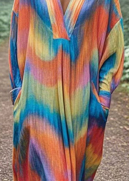 Rainbow Oversized Tie Dye Cotton Robe Dresses Spring